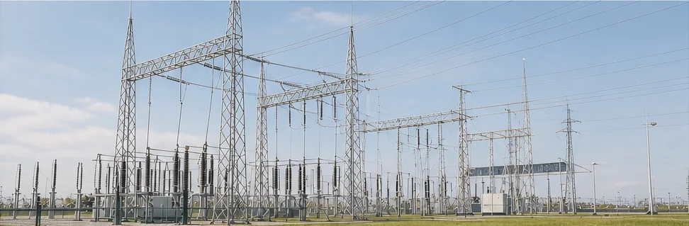 Infrastruttura energetica sotto un cielo azzurro